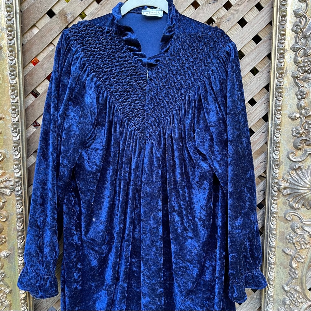 Plush Robe 1980s Zip front crushed Velour Royal Blue Maxi Housedress - Picture 2 of 16